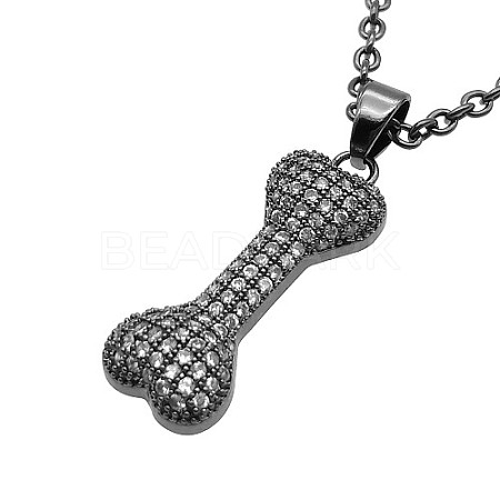 Bone Stainless Steel Rhinestone Pendant Necklaces for Women RR3458-1-1