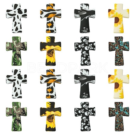 16Pcs 8 Styles Cross Silicone Focal Beads SIL-CJ0002-47-1