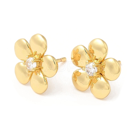 Brass Flower Stud Earrings with Clear Cubic Zirconia EJEW-Q770-10G-1