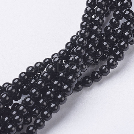 Natural Black Onyx Round Beads Strands X-GSR3mmC097-1