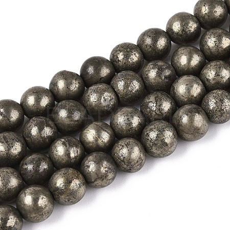 Natural Pyrite Beads Strands X-G-S249-01-8mm-1