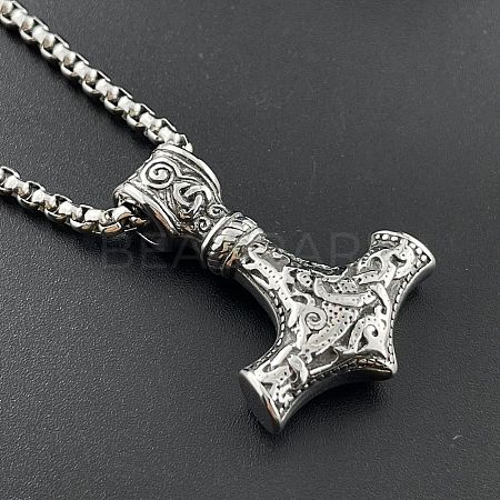 Vintage Punk Style 304 Stainless Steel Viking Hammer Pendant Necklaces for Men EH8058-1
