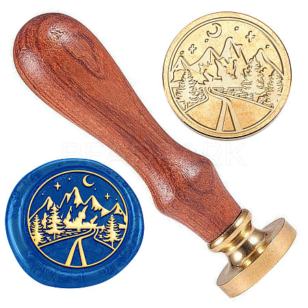 Golden Tone Brass Wax Seal Stamp Head with Wooden Handle AJEW-WH0208-846-1
