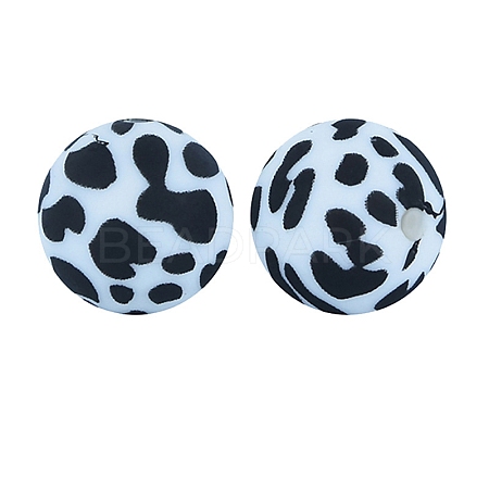 Round with Cow Print Pattern Food Grade Silicone Beads PW-WG66974-15-1
