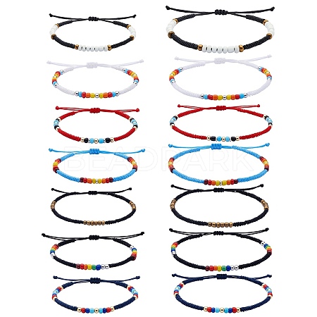 14Pcs 14 Style Glass Seed & 303 Stainless Steel Braided Bead Bracelets and Anklets Set SJEW-SW00003-07-1