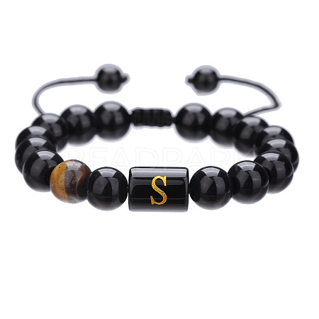 Adjustable Natural Tiger Eye and Glass Beaded Braided Bead Bracelets for Men Women FS-WGD7D76-19-1