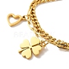 Ion Plating(IP) 304 Stainless Steel Chain Multi-strand Bracelet with Heart and Clover BJEW-P272-03G-3