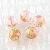 Rose Flower Pattern Printed Round Glass Beads GFB-R004-12mm-W06-1