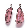 Electroplate Natural Quartz Crystal Big Wire Wrapped Pendants G-L520-B08-R-2