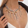 Brass & Alloy Round Ball Chain Tassel Bib Necklaces for Women WGA86A7-01-3