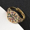 Brass Micro Pave Cubic Zirconia Cuff Rings for Women RJEW-A069-13G-01-3