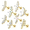 8Pcs 8 Styles Brass Micro Pave Clear Cubic Zirconia and Acrylic Cartilage Earrings WG69006-01-2