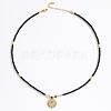 Stainless Steel Evil Eye Pendant Faceted Round Natural Obsidian Beaded Necklaces for Women Ion Plating(IP) JF6983-9-1