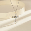 Rhodium Plated 925 Sterling Silver Knot Cross Pendant Necklaces for Women NJEW-F323-03P-3