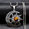 Gothic Moon Sun 201 Stainless Steel Pave Natural Tiger Eye Pendant Necklaces for Women FS-WG56BEB-01-1