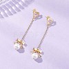 Bowknot with Heart 304 Stainless Steel Shell Pearl Dangle Stud Earrings EJEW-JE06825-1