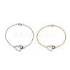 2Pcs 2 Color Crystal Rhinestone Heart with Evil Eye Link Bracelets Set BJEW-JB09166-1