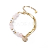 Cubic Zirconia Heart Charm Bracelet Brass Chains BJEW-JB08790-1