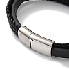 Men's Braided Black PU Leather Cord Multi-Strand Bracelets BJEW-K243-03P-3