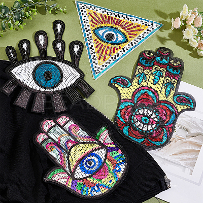 4Pcs 4 Style Computerized Embroidery Cloth Self Adhesive Sequins Patches DIY-AR0002-42-1