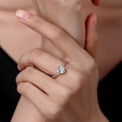 Flat Round Rhodium Plated 925 Sterling Silver Moissanite Finger Rings for Women WG84544-08-1