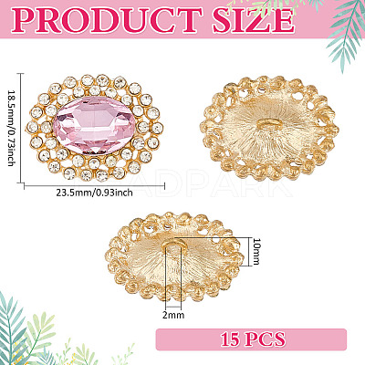 15Pcs 1-Hole Zinc Alloy Shank Buttons BUTT-MA0001-13B-1