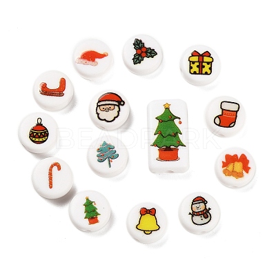 Christmas Theme Printed Opaque Acrylic Beads OACR-R004-01O-1