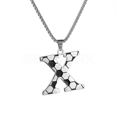 201 Stainless Steel Soccer Initial Pendant Necklacess for Men Women WG63E1E-12-1