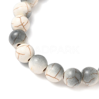 Baking Paint Synthetic Turquoise Round & Tortoise Beads Stretch Bracelets for Men Women BJEW-JB12340-02-1