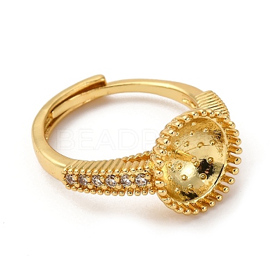 Round Brass Micro Pave Clear Cubic Zirconia Adjustable Ring Settings KK-D378-35G-1