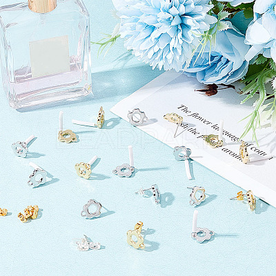24Pcs 2 Color Alloy Flower Stud Earring Findings FIND-HY0001-56-1