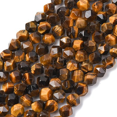 Faceted Natural Tiger Eye Beads Strands G-K066-01-6mm-01-1