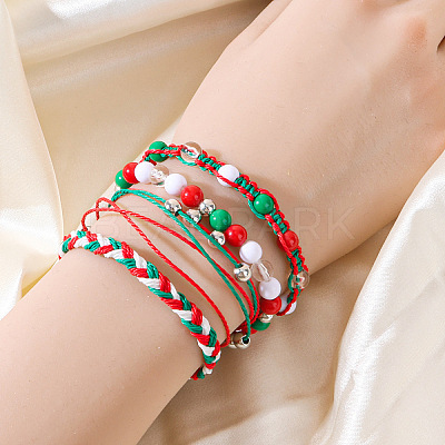 4Pcs 4 Styles Christmas Acrylic Beads Braided Bead Bracelets & Stretch Bracelets & Cotton Cord Braided Bracelets FS-WG84904-01-1