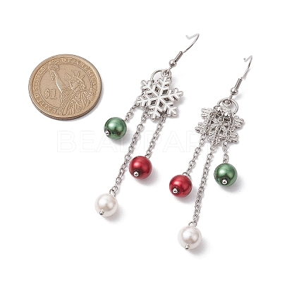 Glass with Alloy Enamel Snowflake Charm Dangle Earrings for Women EJEW-TA00559-1