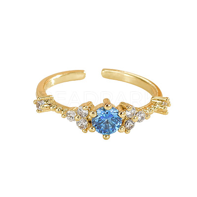 Brass Micro Pave Clear Cubic Zirconia Cuff Open Rings for Women WG0E64E-01-1