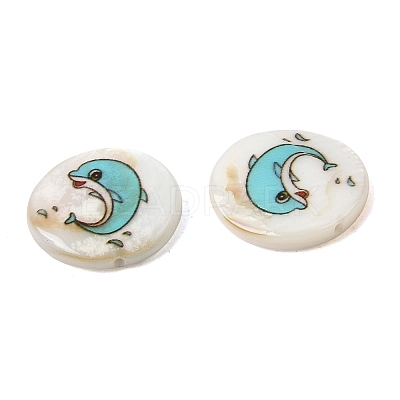 Ocean Printed Natural Freshwater Shell Flat Round Beads SHEL-A006-13A-1
