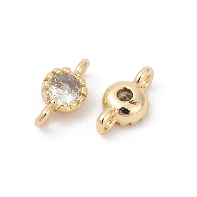 Brass Cubic Zirconia Flat Round Connector Charms KK-H204-02KCG-04-1