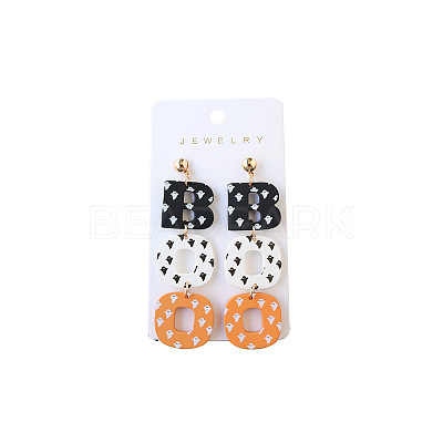 Halloween BOO Word Acrylic Dangle Stud Earrings FS-WG95590-01-1