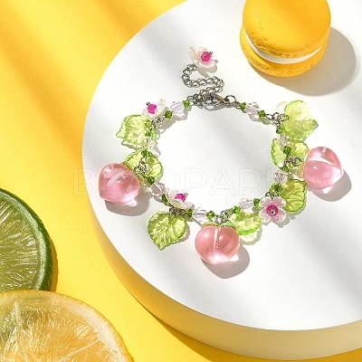 Glass & Resin & Acrylic Flower Charm Bracelet BJEW-JB09435-01-1