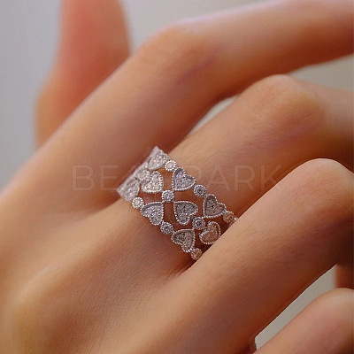 Brass Micro Pave Cubic Zirconia Finger Rings for Women WGB475B-01-1