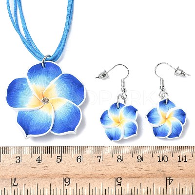 Flower Polymer Clay with Wax Cord Pendant Necklaces & Dangle Earrings Sets FS-WG2CAA9-02-1