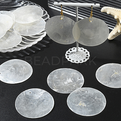 60pcs Flat Round Capiz Shell Pendants SSHEL-SC0001-49-1