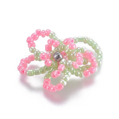 Glass Seed Beaded Stretch Rings RJEW-JR00252-01-1