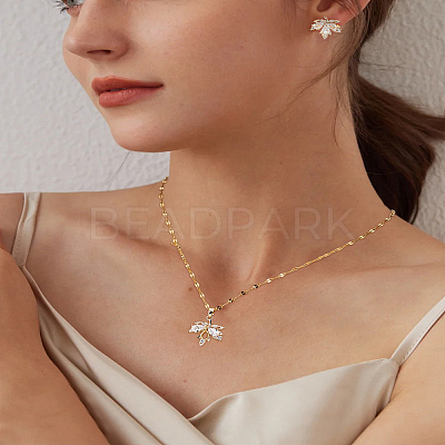 Maple Leaf Brass Clear Cubic Zirconia
Necklace & Stud Earring Sets SJEW-LP0001-49-1