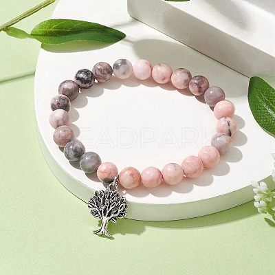 8mm Round Natural Zebra Jasper Beaded Stretch Bracelets BJEW-JB10434-1