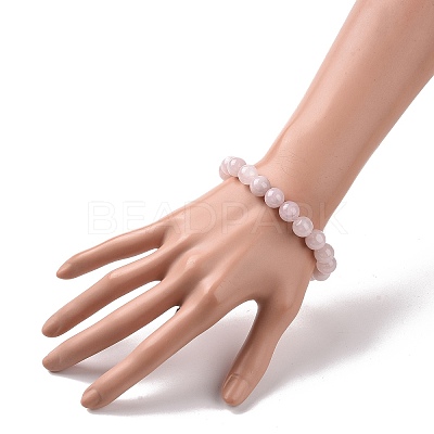 Natural Rose Quartz Bead Stretch Bracelets X-BJEW-K212-C-045-1
