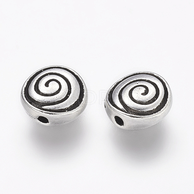 Tibetan Style Alloy Flat Round Carved Vortex Beads TIBEB-5437-AS-FF-1