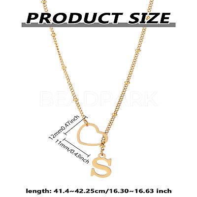 1Pc Letter & Heart Stainless Steel Lariat Necklaces for Women NJEW-LP0002-87G-S-1