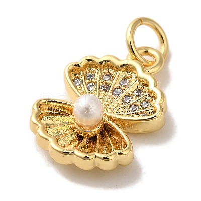 Shell Shapes Rack Plating Brass Glass Pendants KK-U027-32G-1