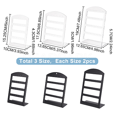 6Pcs 6 Styles 4-Tier PP Plastic Slant Back Earring Organizer Display Stands EDIS-DR0001-03-1